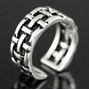 😍VINTAGE NET ANTIQUE SILVER RESIZABLE HIPHOP PUNK RINGS FOR WOMAN & MAN, K488